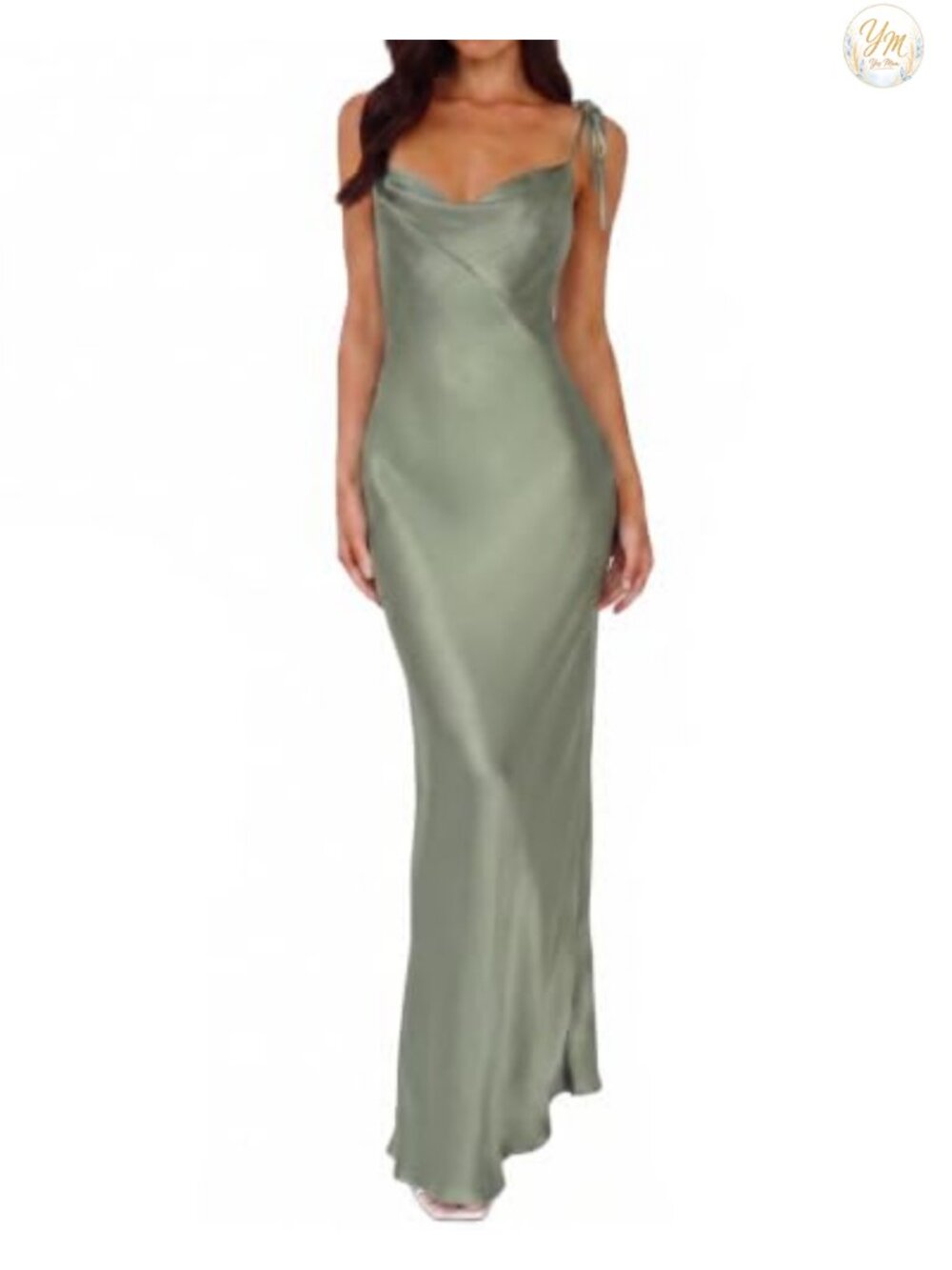 Satin Cowl Neck Spaghetti Strap Maxi Dress Sleeveless Formal Wedding Guest